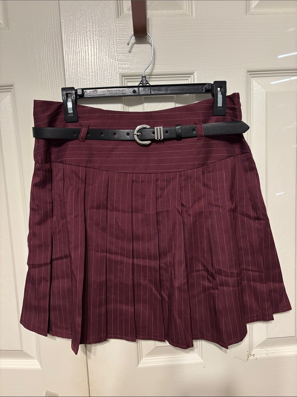 Retro Stage Pinstripe Belted Pleated Skirt - Picture 1 of 6
